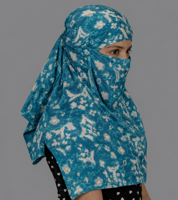 Designer Printed Helmet Scarf for Women – Teal Blue Floral